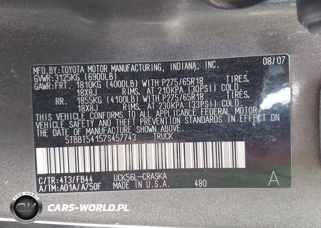 2007 Toyota Tundra Sr5 4.7L V8 VIN:5TBBT54157S457743 - 9