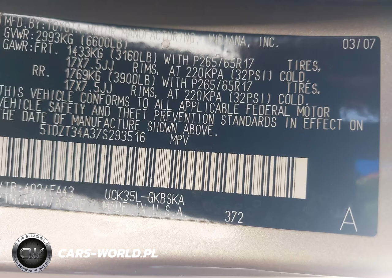 2007 Toyota Sequoia Sr5 VIN:5TDZT34A37S293516 - 9