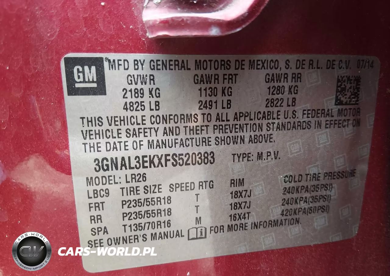 2015 Chevrolet Captiva Sport Fleet Lt VIN:3GNAL3EKXFS520383 - 9