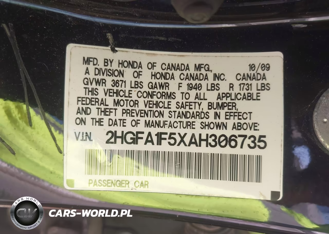 2010 Honda Civic Lx VIN:2HGFA1F5XAH306735 - 9