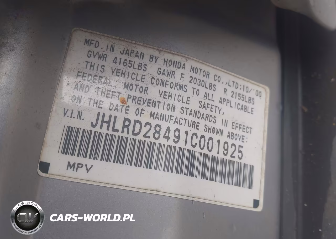 2001 Honda Cr-V Lx VIN:JHLRD28491C001925 - 9