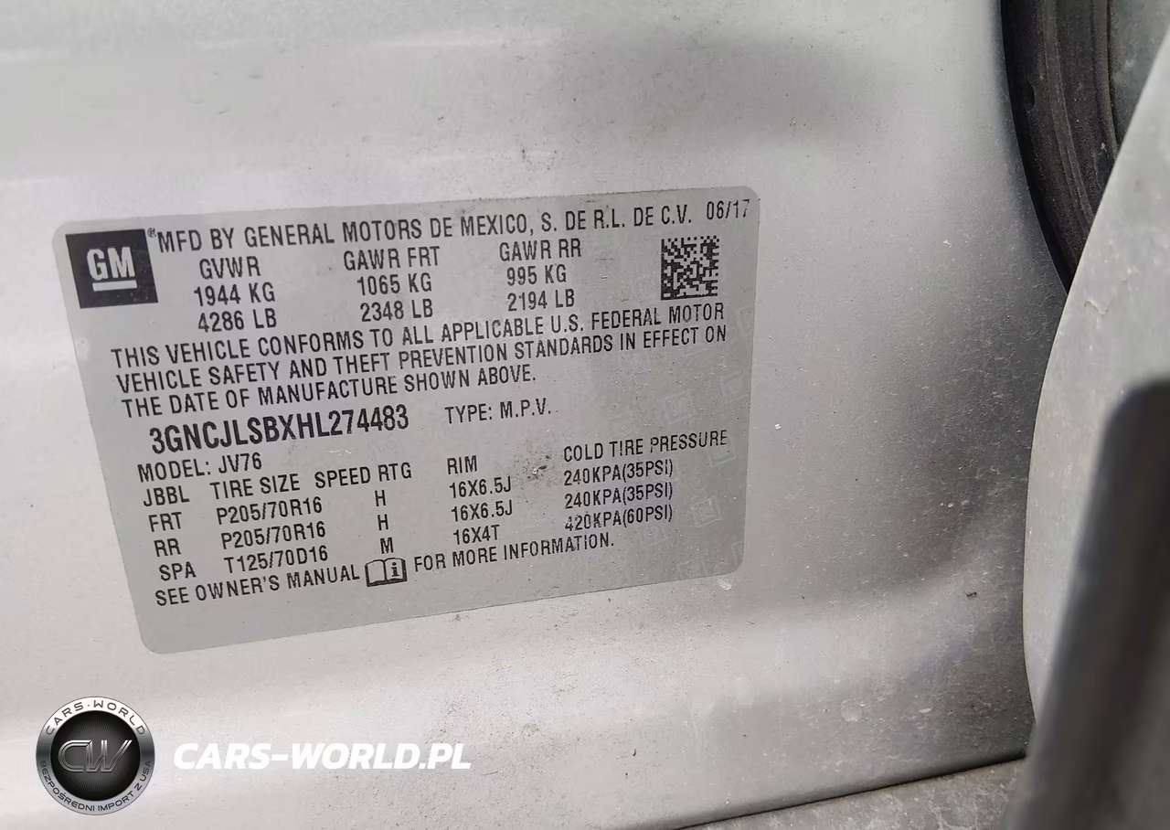 2017 Chevrolet Trax Lt VIN:3GNCJLSBXHL274483 - 9