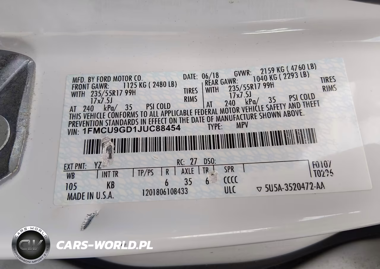 2018 Ford Escape Se VIN:1FMCU9GD1JUC88454 - 9
