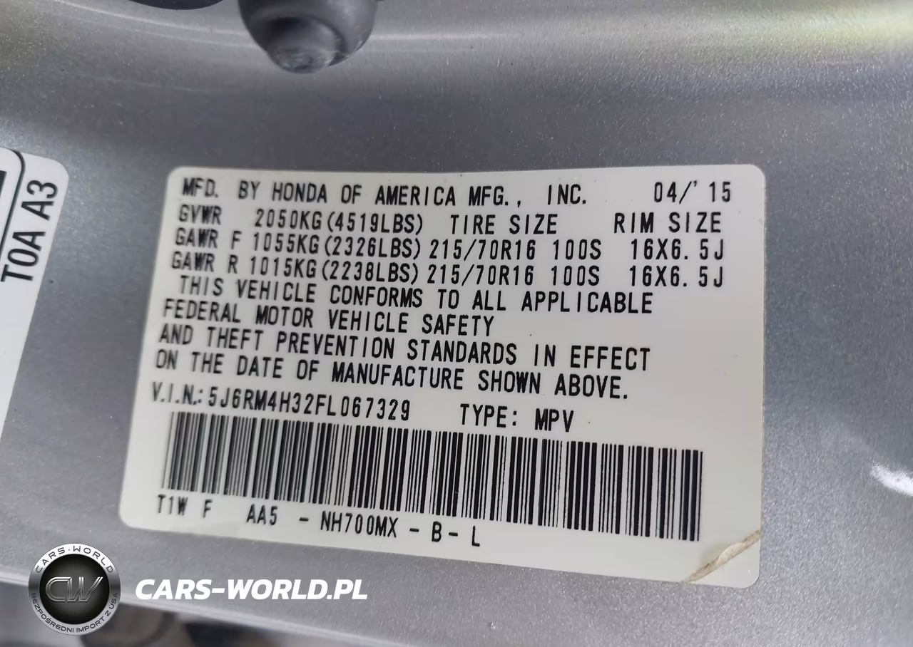2015 Honda Cr-V Lx VIN:5J6RM4H32FL067329 - 9