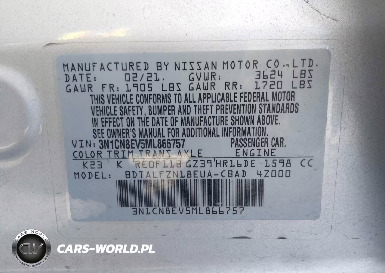 2021 Nissan Versa Sv Xtronic Cvt VIN:3N1CN8EV5ML866757 - 9