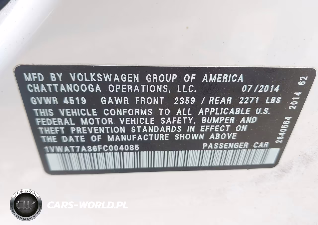 2015 Volkswagen Passat 1.8T Wolfsburg Edition VIN:1VWAT7A36FC004085 - 9