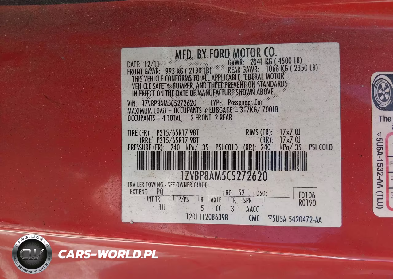 2012 Ford Mustang V6 VIN:1ZVBP8AM5C5272620 - 9