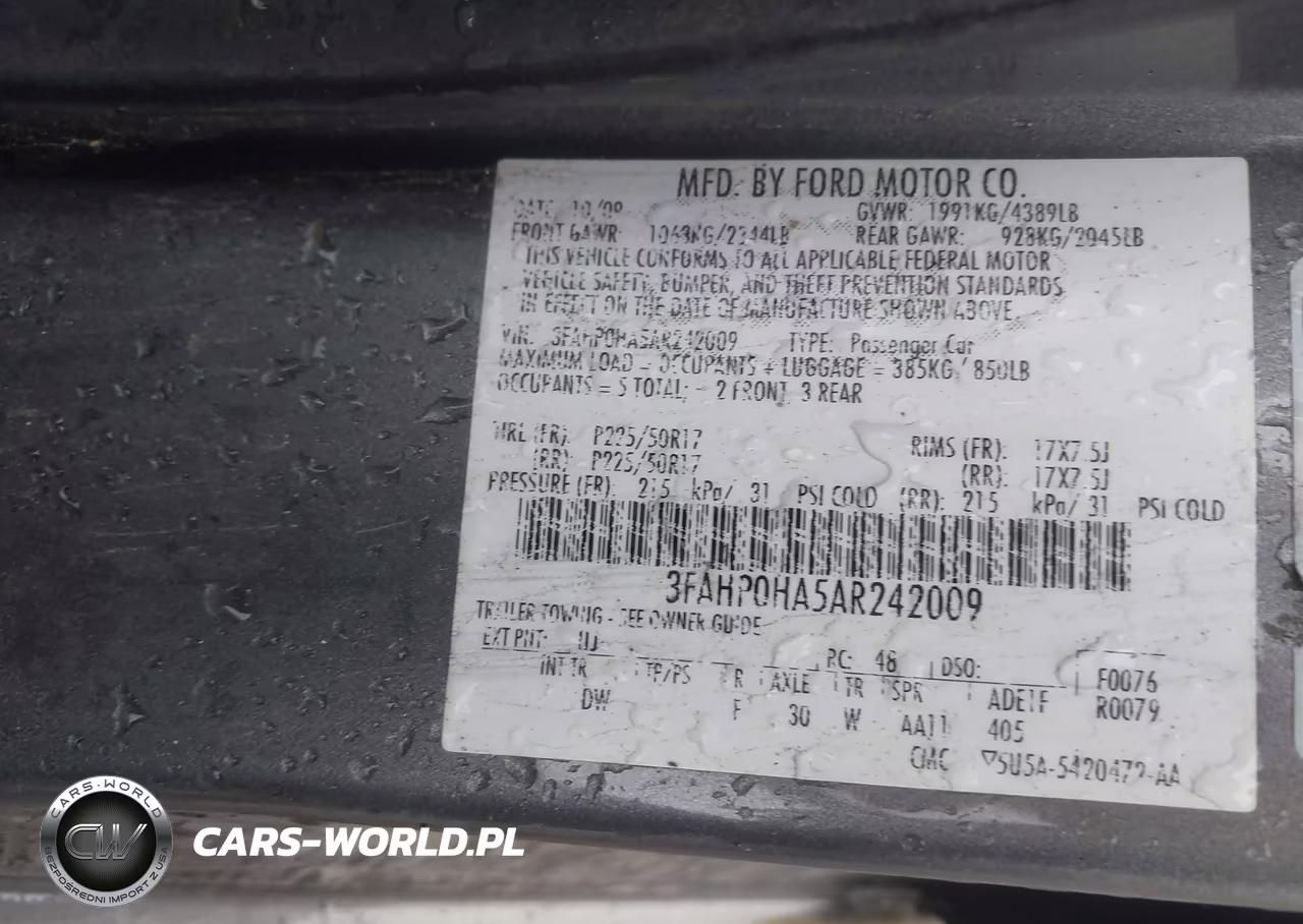 2010 Ford Fusion Se VIN:3FAHP0HA5AR242009 - 9