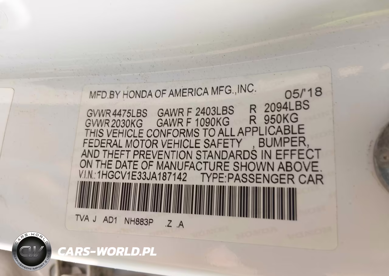 2018 Honda Accord Sport VIN:1HGCV1E33JA187142 - 9