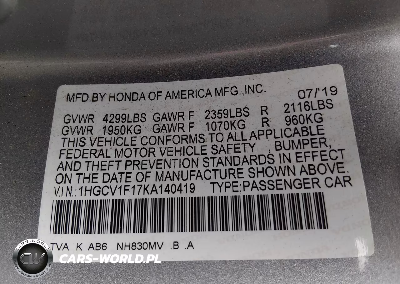 2019 Honda Accord Lx VIN:1HGCV1F17KA140419 - 9