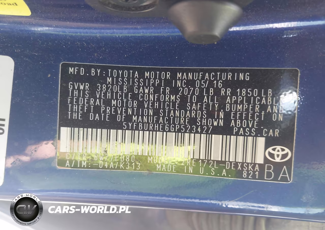 2016 Toyota Corolla S Plus VIN:5YFBURHE6GP523427 - 9