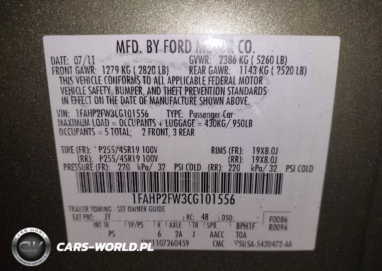 2012 Ford Taurus Limited VIN:1FAHP2FW3CG101556 - 9