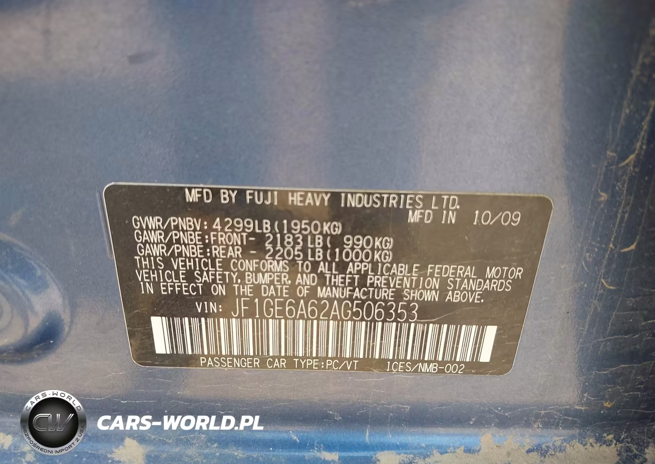 2010 Subaru Impreza 2.5I VIN:JF1GE6A62AG506353 - 9