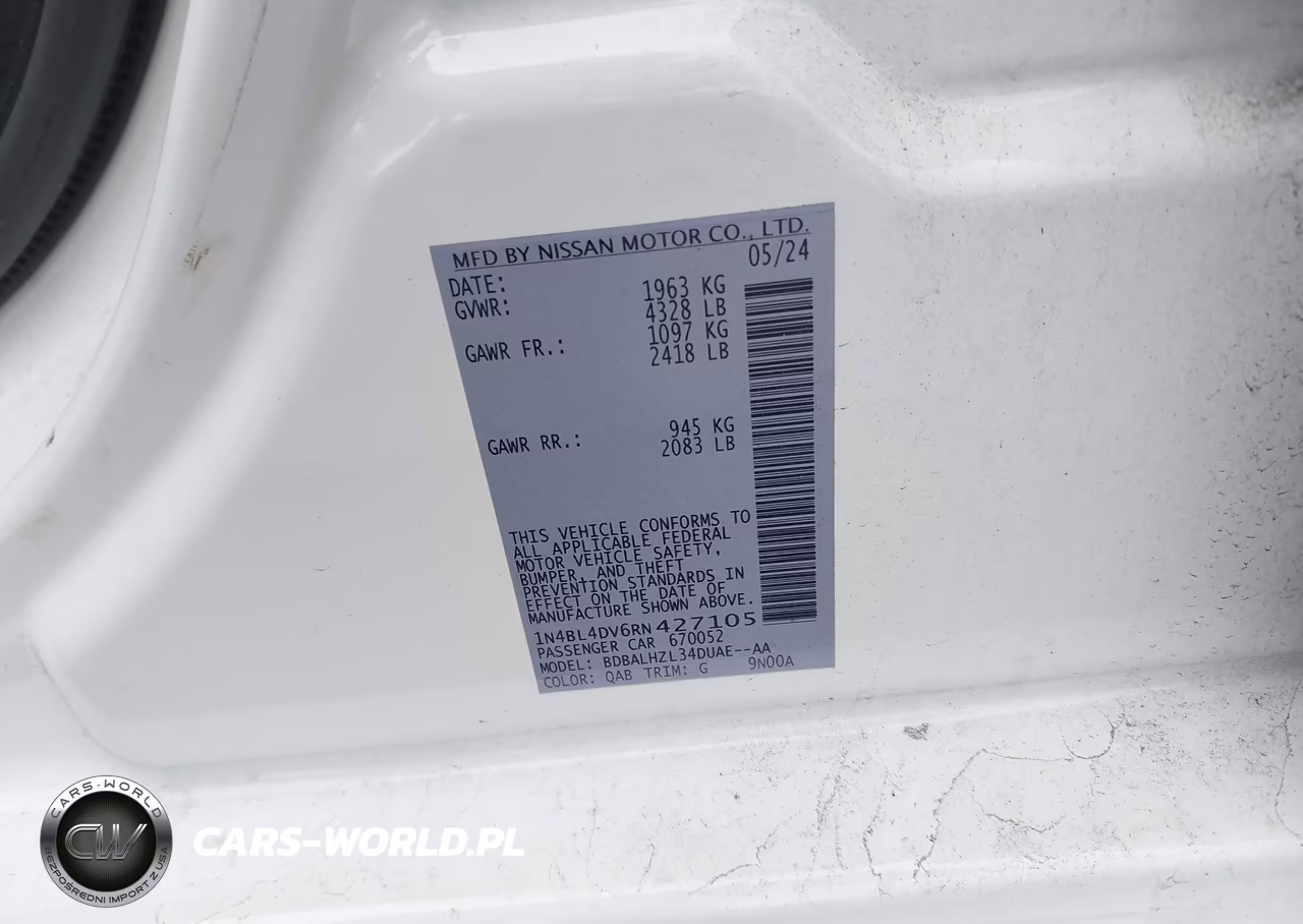 2024 Nissan Altima Sv Fwd VIN:1N4BL4DV6RN427105 - 9