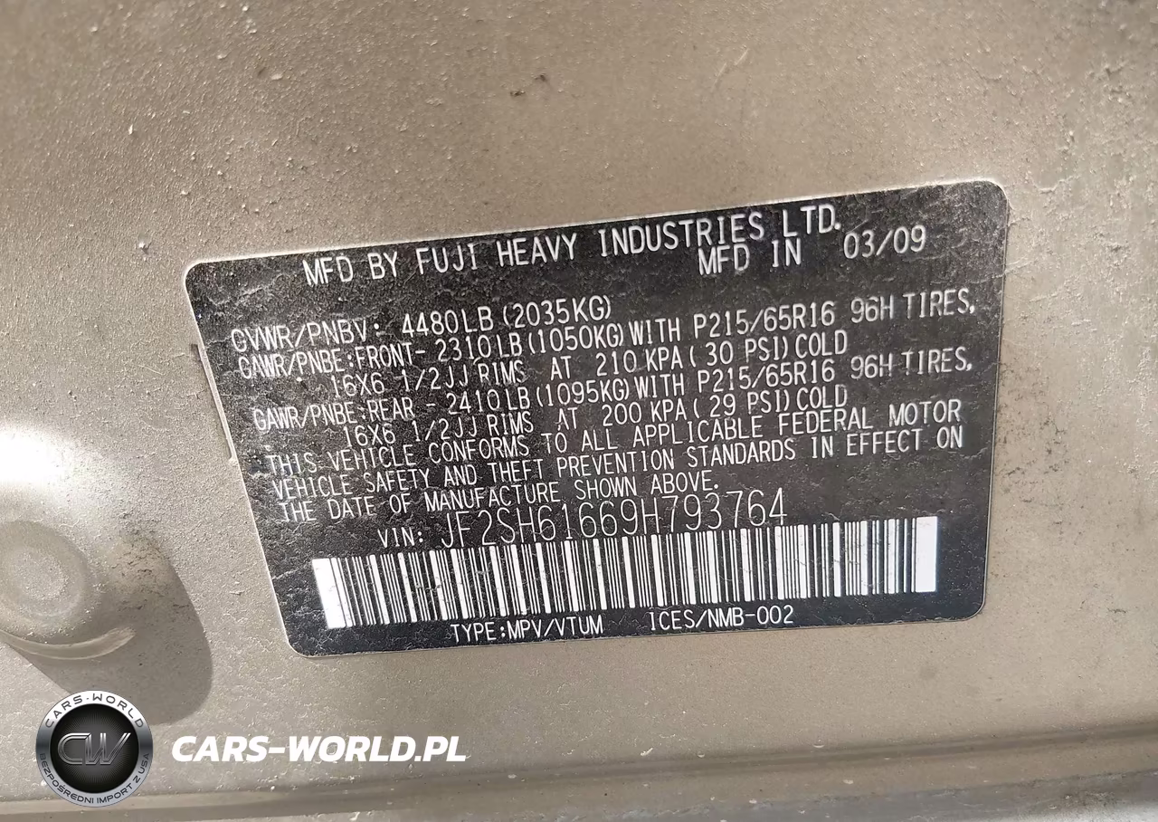 2009 Subaru Forester 2.5X VIN:JF2SH61669H793764 - 9