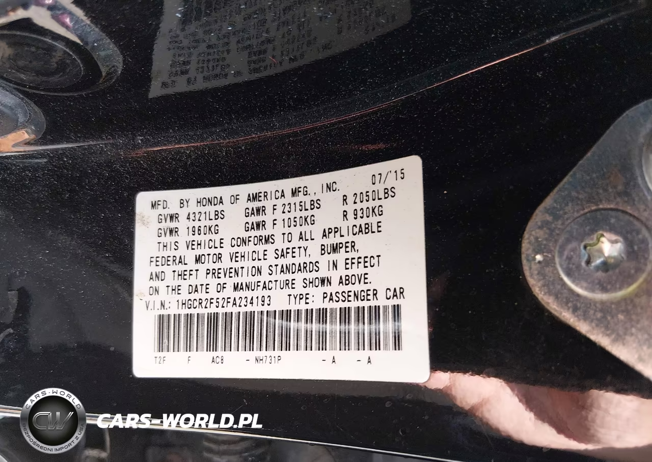 2015 Honda Accord Sport VIN:1HGCR2F52FA234193 - 9