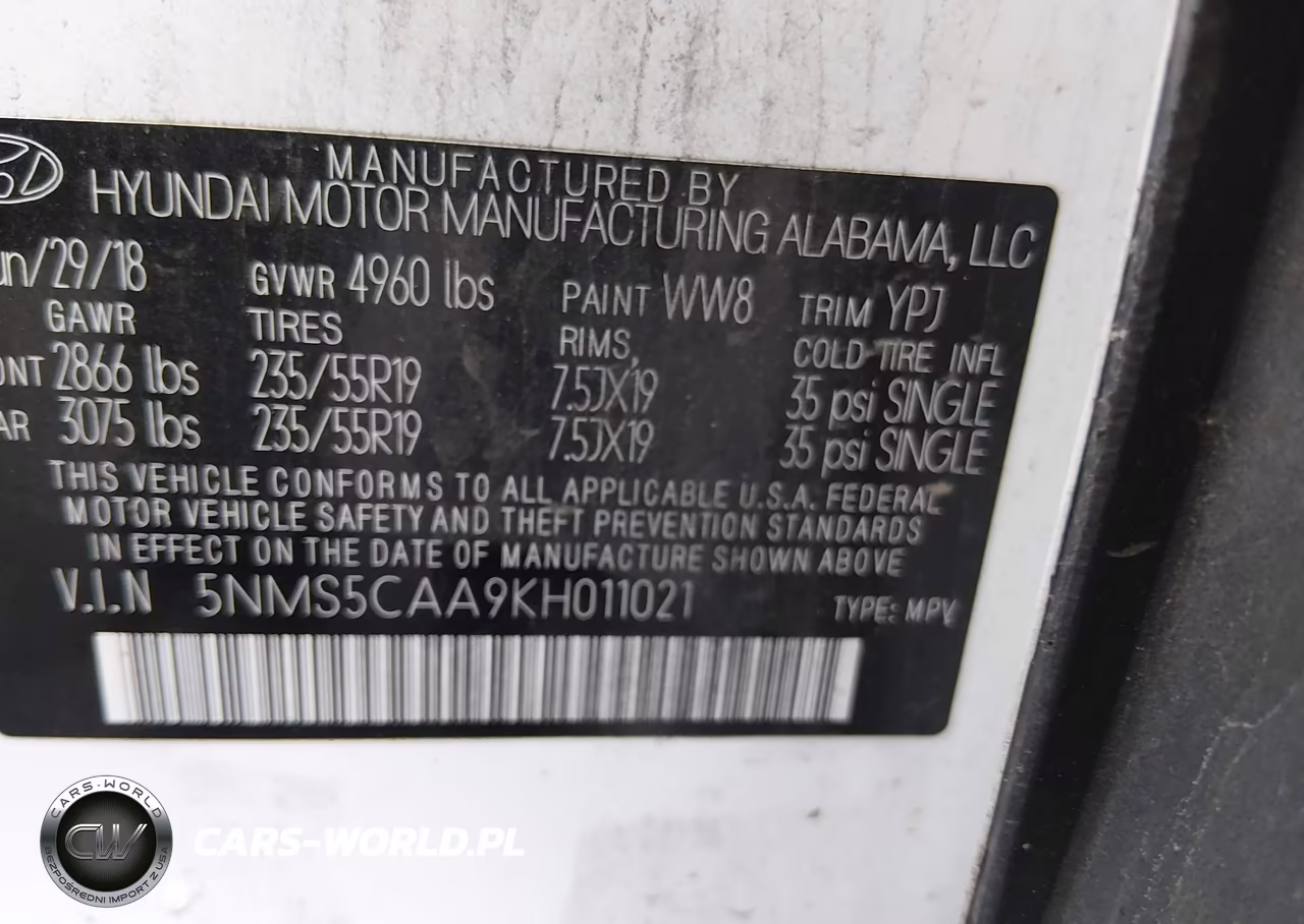 2019 Hyundai Santa Fe Limited 2.0T VIN:5NMS5CAA9KH011021 - 9