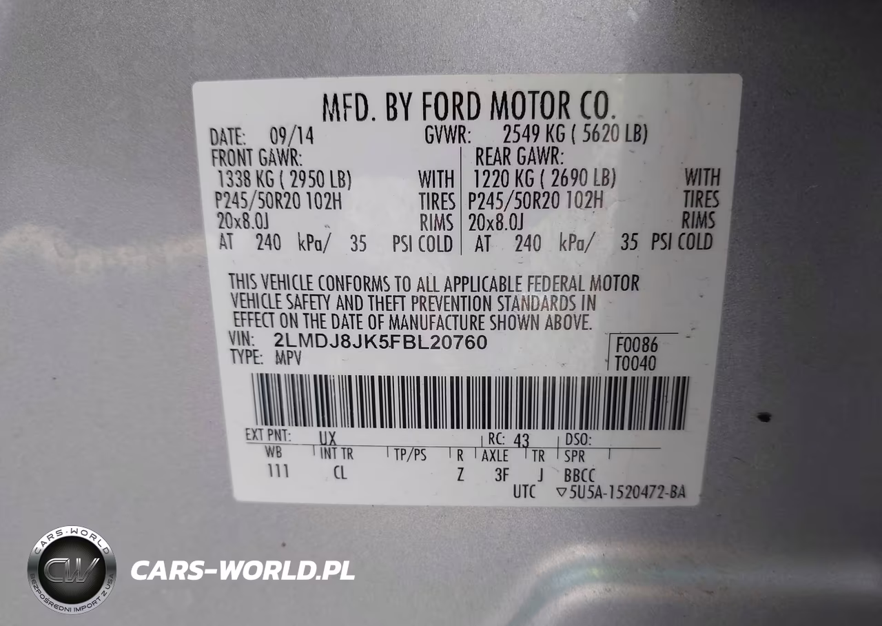 2015 Lincoln Mkx VIN:2LMDJ8JK5FBL20760 - 9