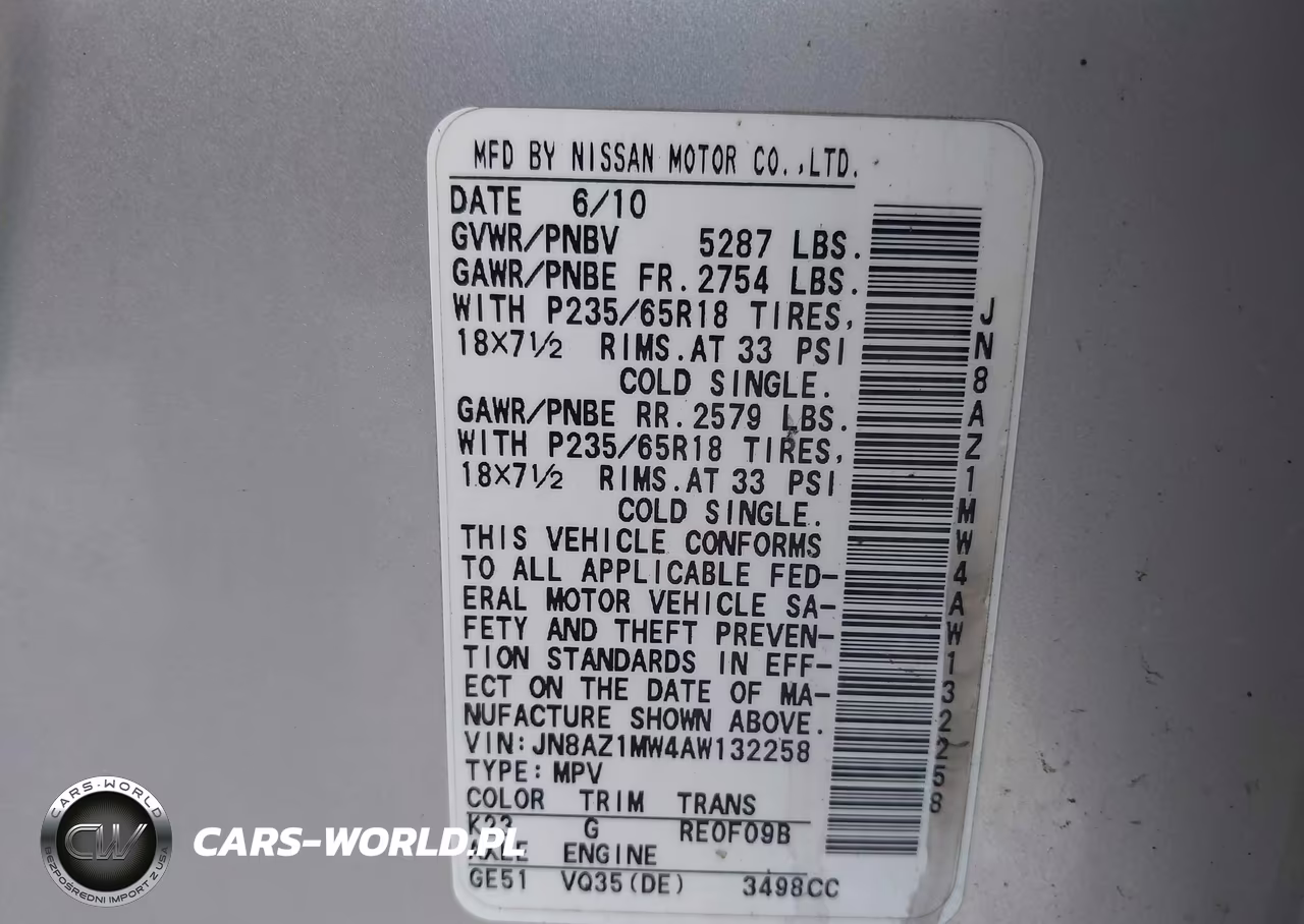 2010 Nissan Murano Sl VIN:JN8AZ1MW4AW132258 - 9