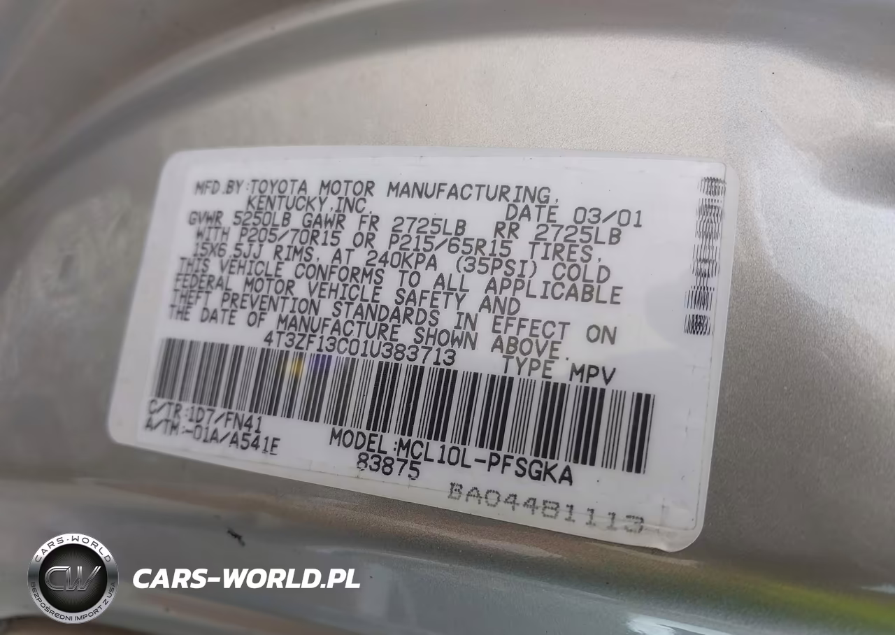 2001 Toyota Sienna Le VIN:4T3ZF13C01U383713 - 9