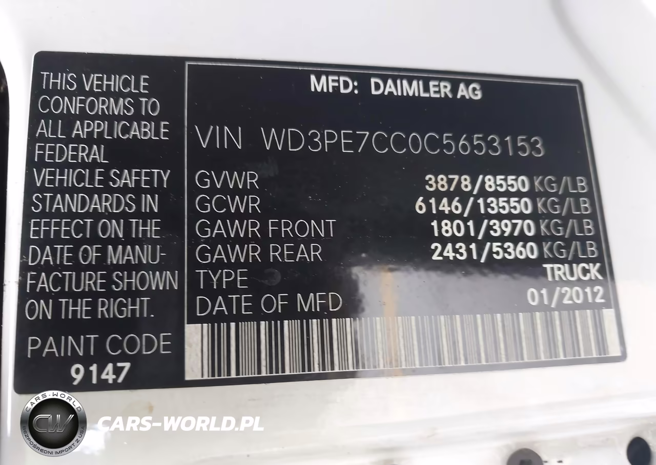 2012 Mercedes-Benz Sprinter 2500 Normal Roof VIN:WD3PE7CC0C5653153 - 9
