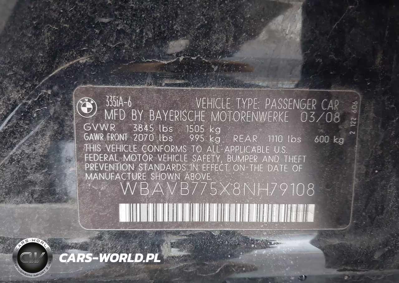 2008 BMW 335I VIN:WBAVB775X8NH79108 - 9