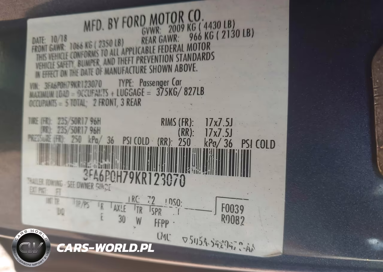 2019 Ford Fusion Se VIN:3FA6P0H79KR123070 - 9