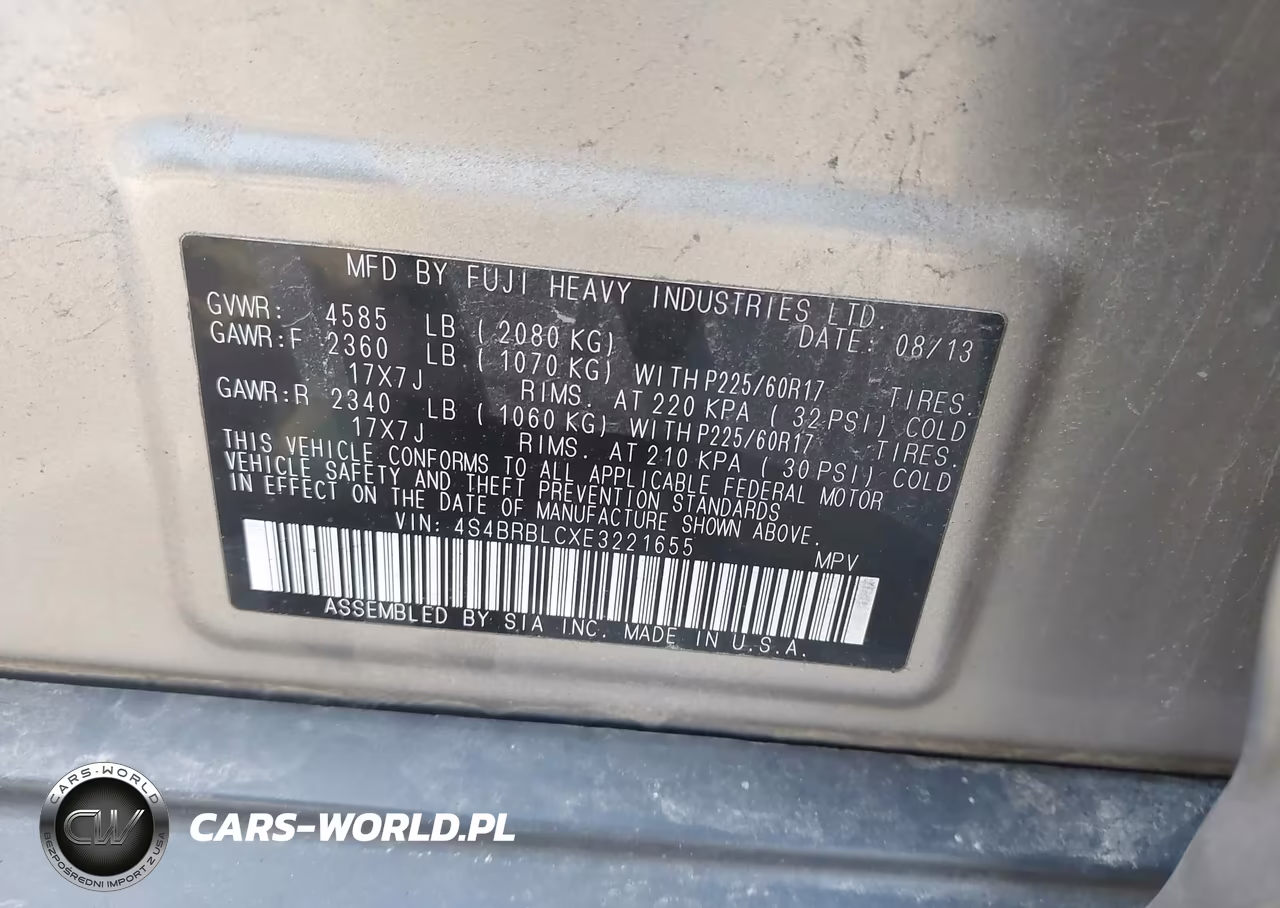 2014 Subaru Outback 2.5I Limited VIN:4S4BRBLCXE3221655 - 9