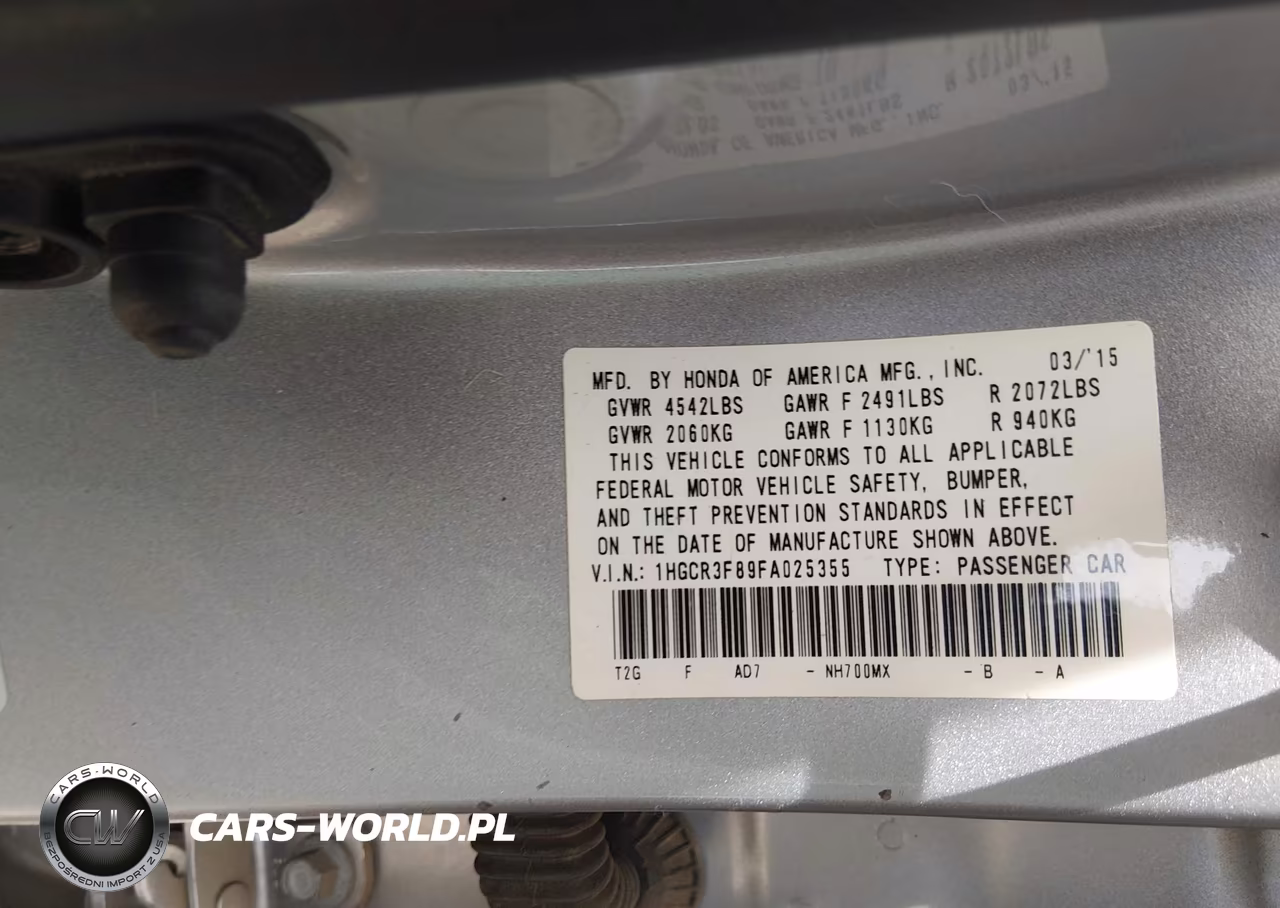 2015 Honda Accord Ex-L V-6 VIN:1HGCR3F89FA025355 - 9