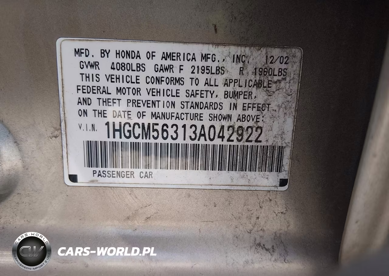 2003 Honda Accord 2.4 Lx VIN:1HGCM56313A042922 - 9