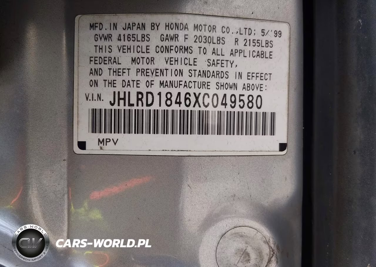1999 Honda Cr-V Lx VIN:JHLRD1846XC049580 - 9