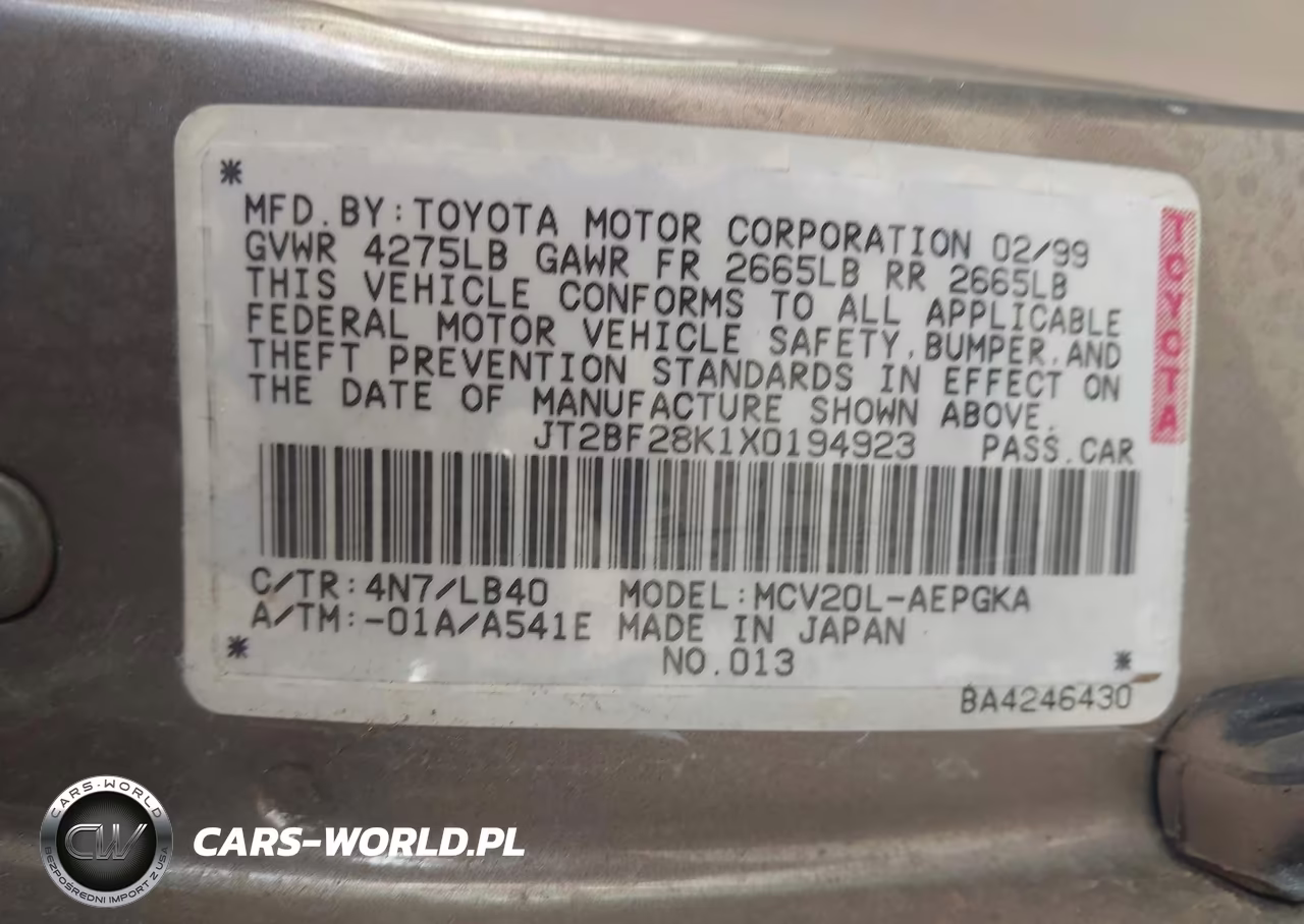 1999 Toyota Camry Le V6-Xle V6 VIN:JT2BF28K1X0194923 - 9