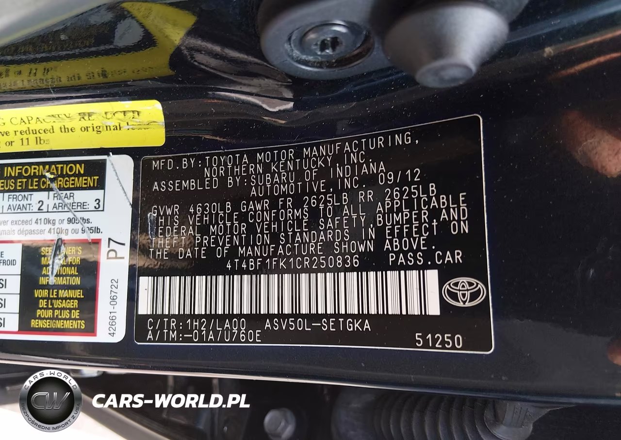 2012 Toyota Camry Xle VIN:4T4BF1FK1CR250836 - 9