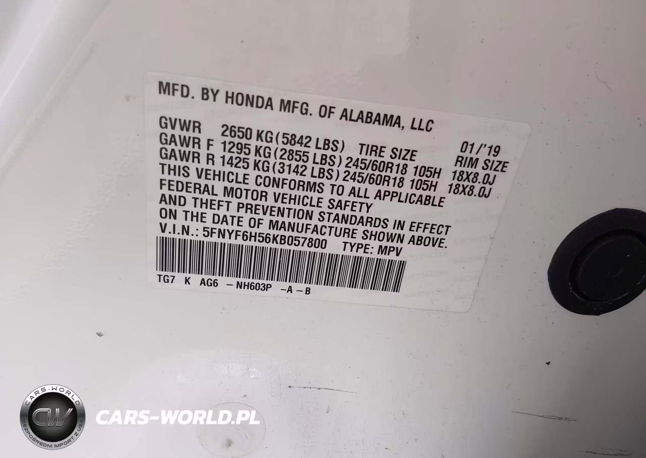 2019 Honda Pilot Ex-L VIN:5FNYF6H56KB057800 - 9