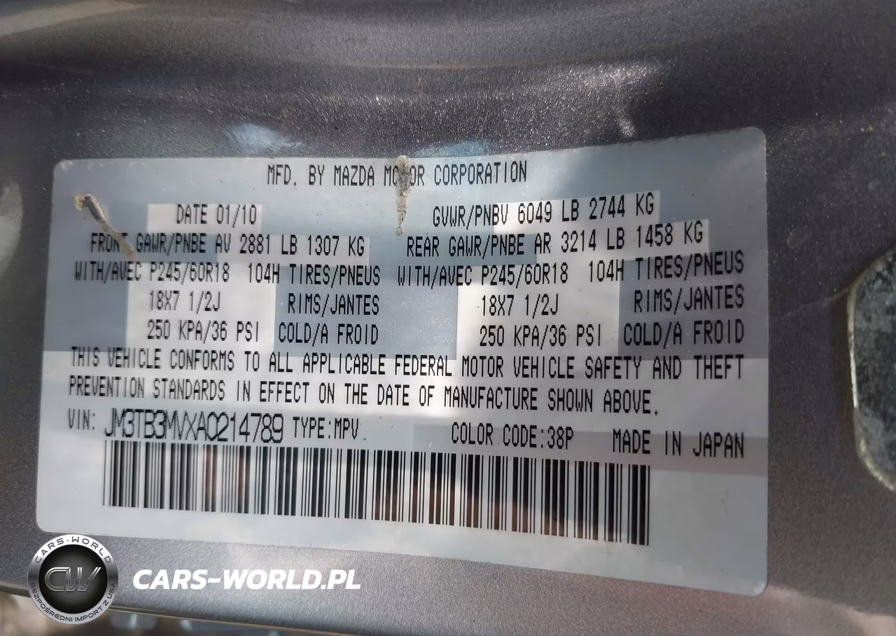 2010 Mazda Cx-9 Touring VIN:JM3TB3MVXA0214789 - 9