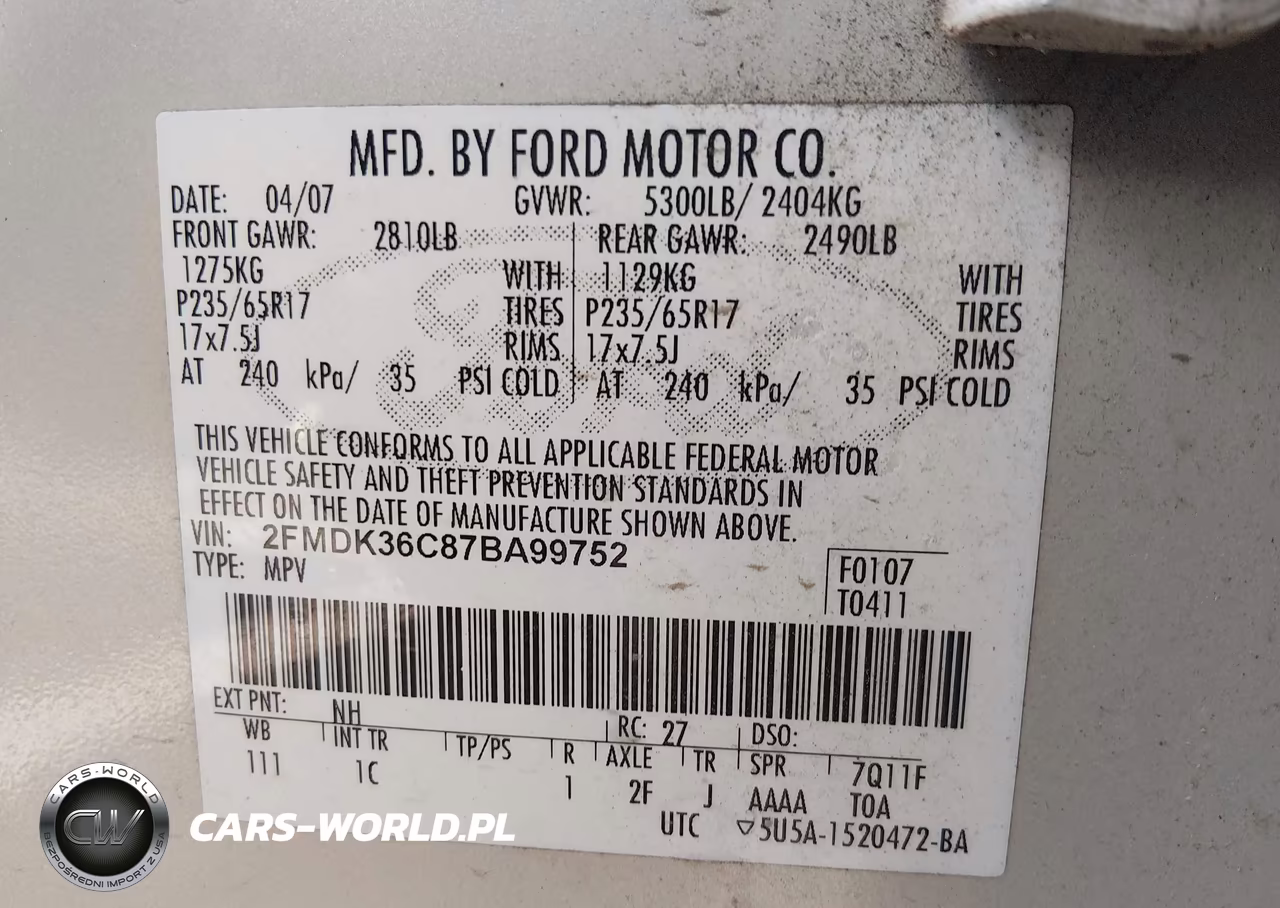 2007 Ford Edge Se VIN:2FMDK36C87BA99752 - 9