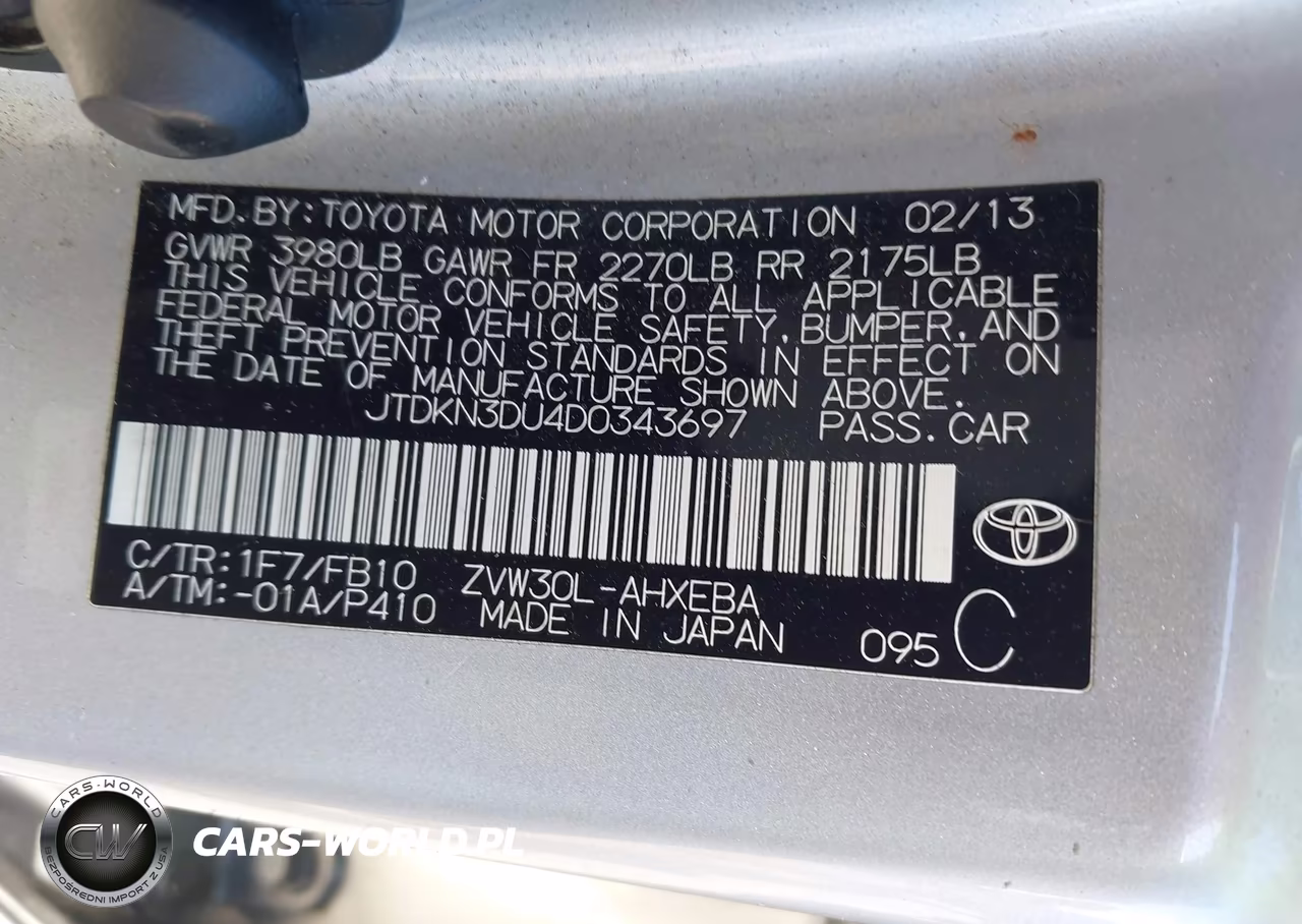 2013 Toyota Prius Two VIN:JTDKN3DU4D0343697 - 9