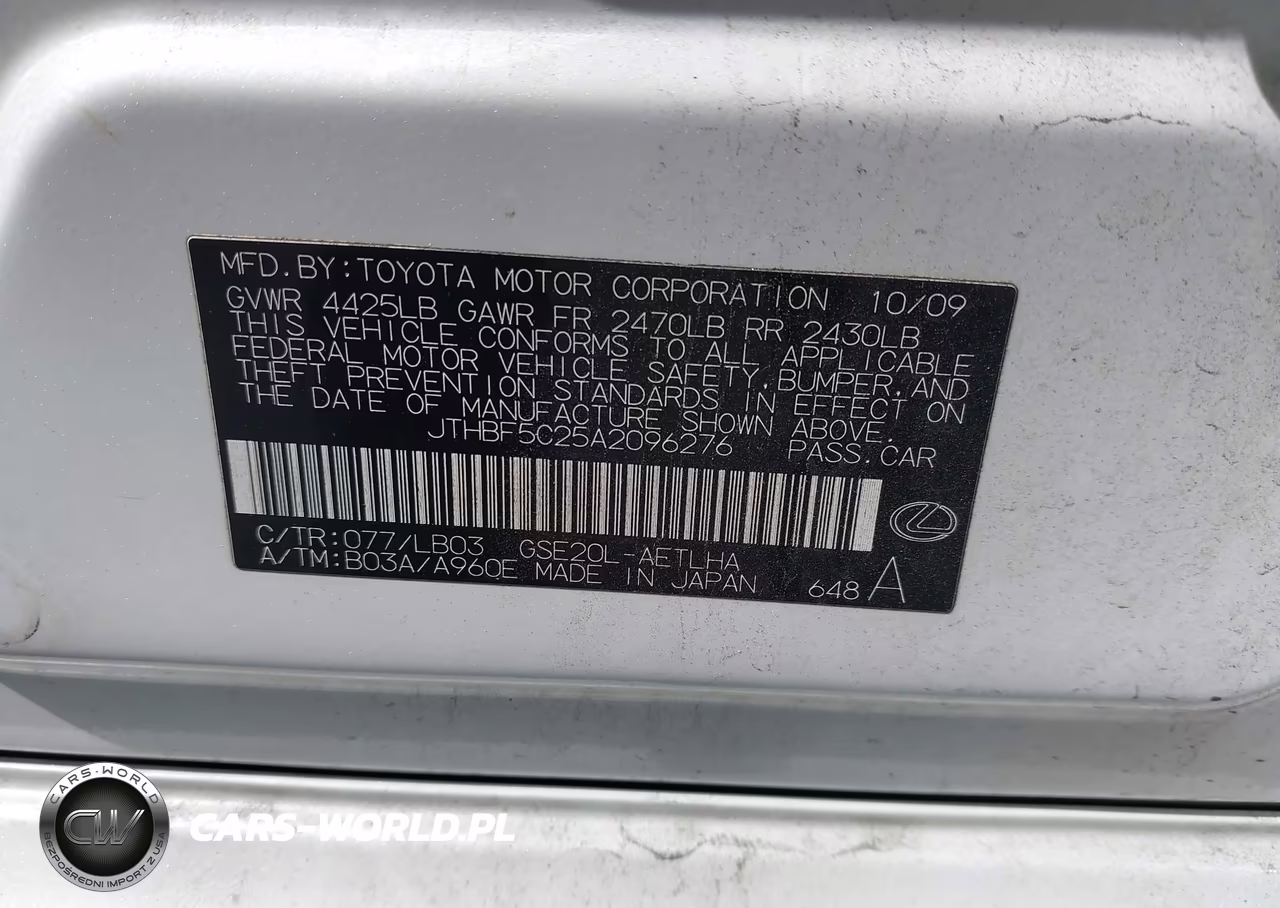 2010 Lexus Is 250 VIN:JTHBF5C25A2096276 - 9