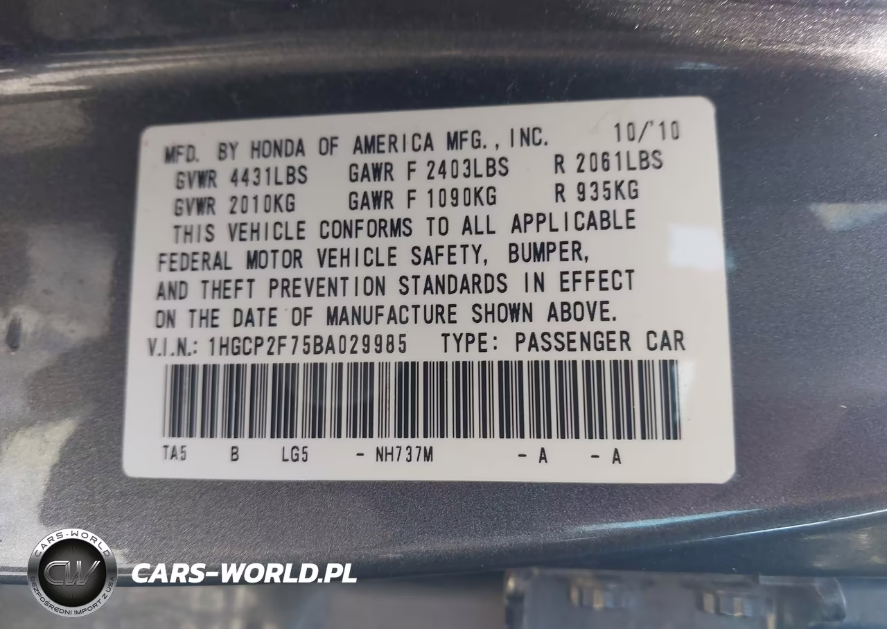 2011 Honda Accord 2.4 Ex VIN:1HGCP2F75BA029985 - 9