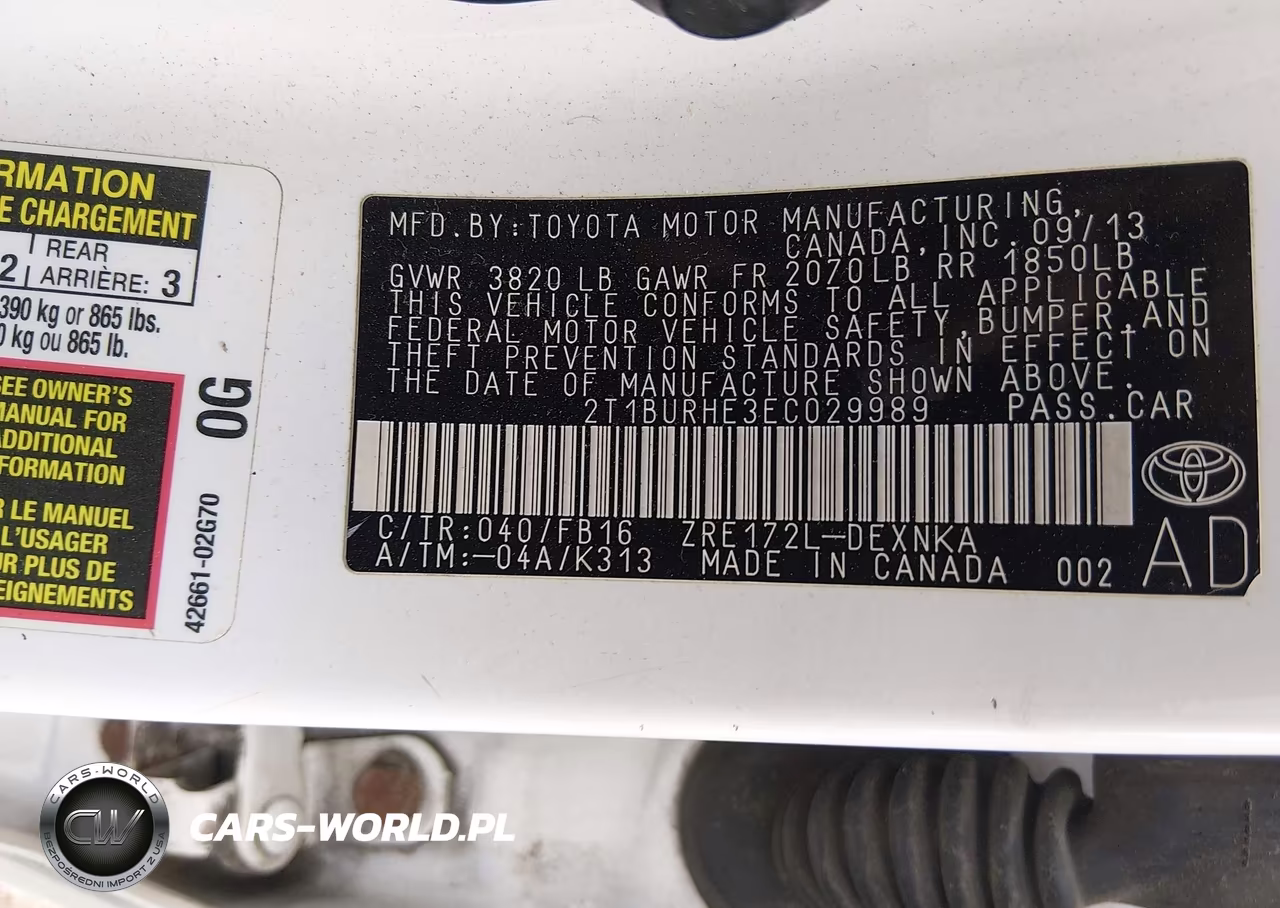 2014 Toyota Corolla Le VIN:2T1BURHE3EC029989 - 9