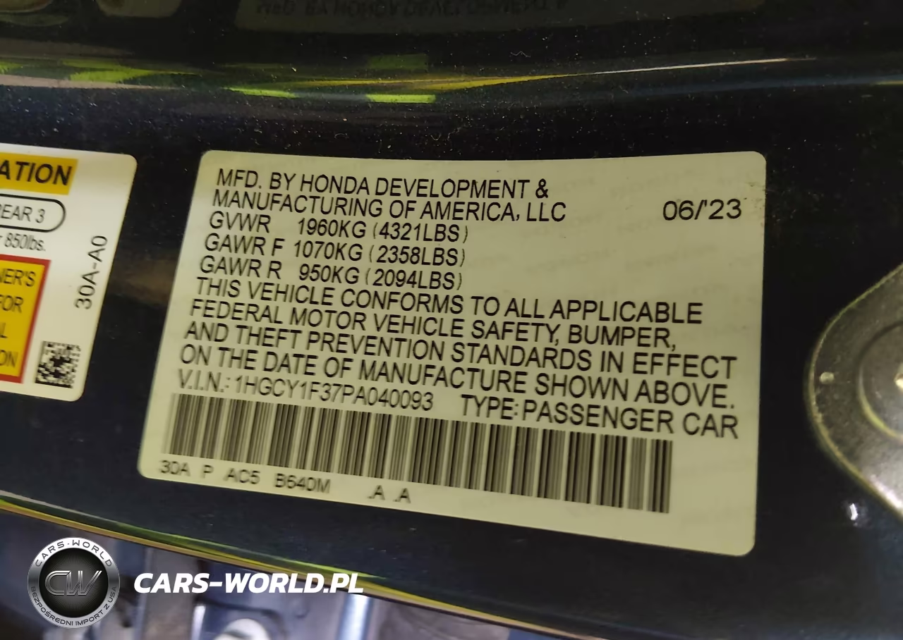 2023 Honda Accord Ex VIN:1HGCY1F37PA040093 - 9