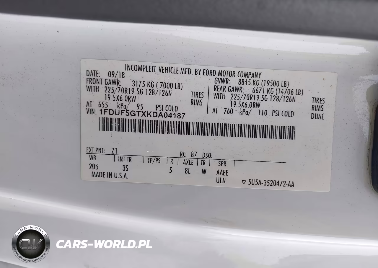 2019 Ford F-550 Chassis Xlt VIN:1FDUF5GTXKDA04187 - 8