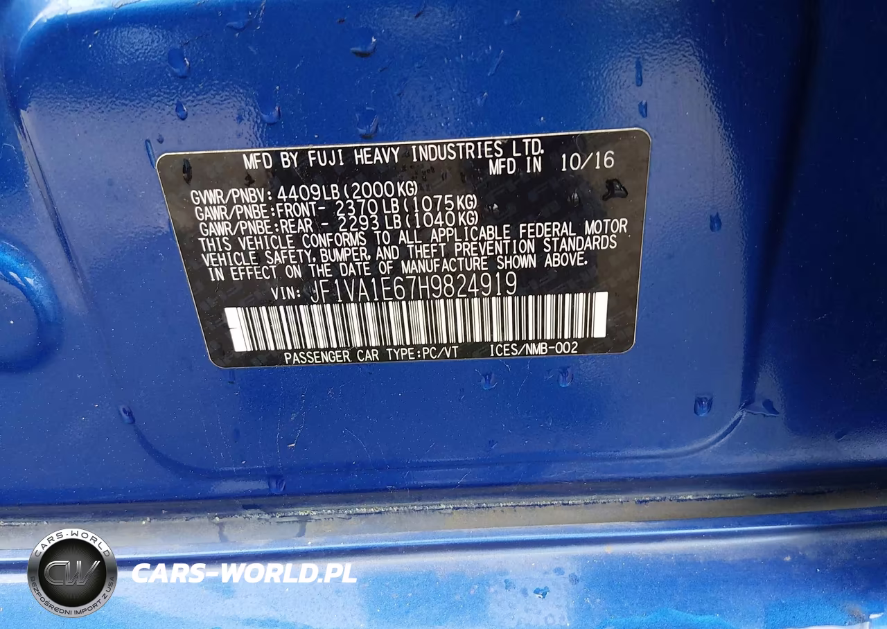 2017 Subaru Wrx Premium VIN:JF1VA1E67H9824919 - 9