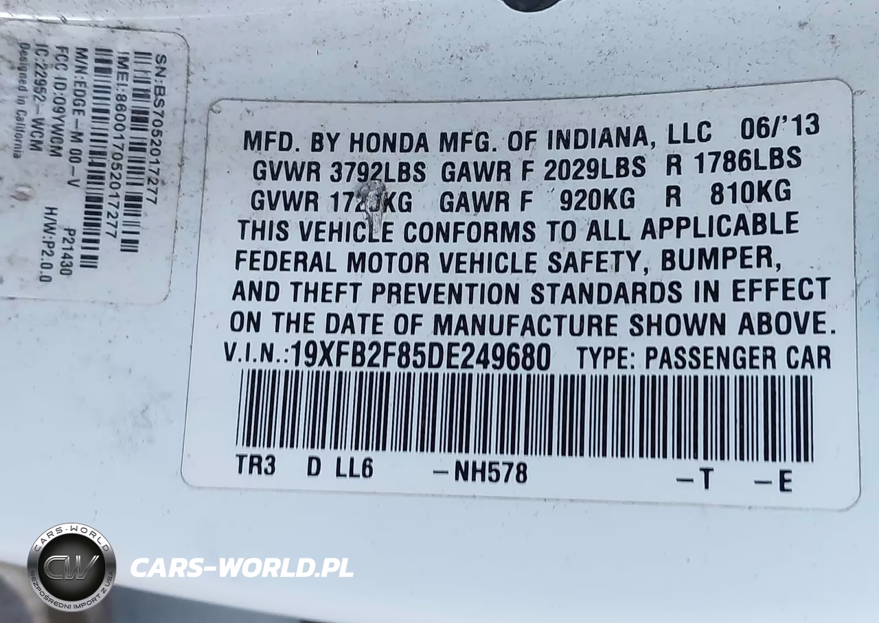 2013 Honda Civic Ex VIN:19XFB2F85DE249680 - 9