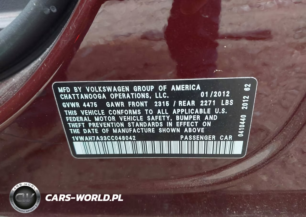 2012 Volkswagen Passat 2.5L S VIN:1VWAH7A33CC048042 - 9