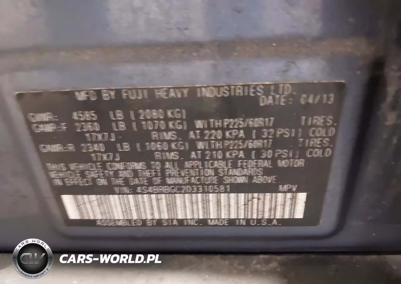 2013 Subaru Outback 2.5I Premium VIN:4S4BRBGC2D3310581 - 9