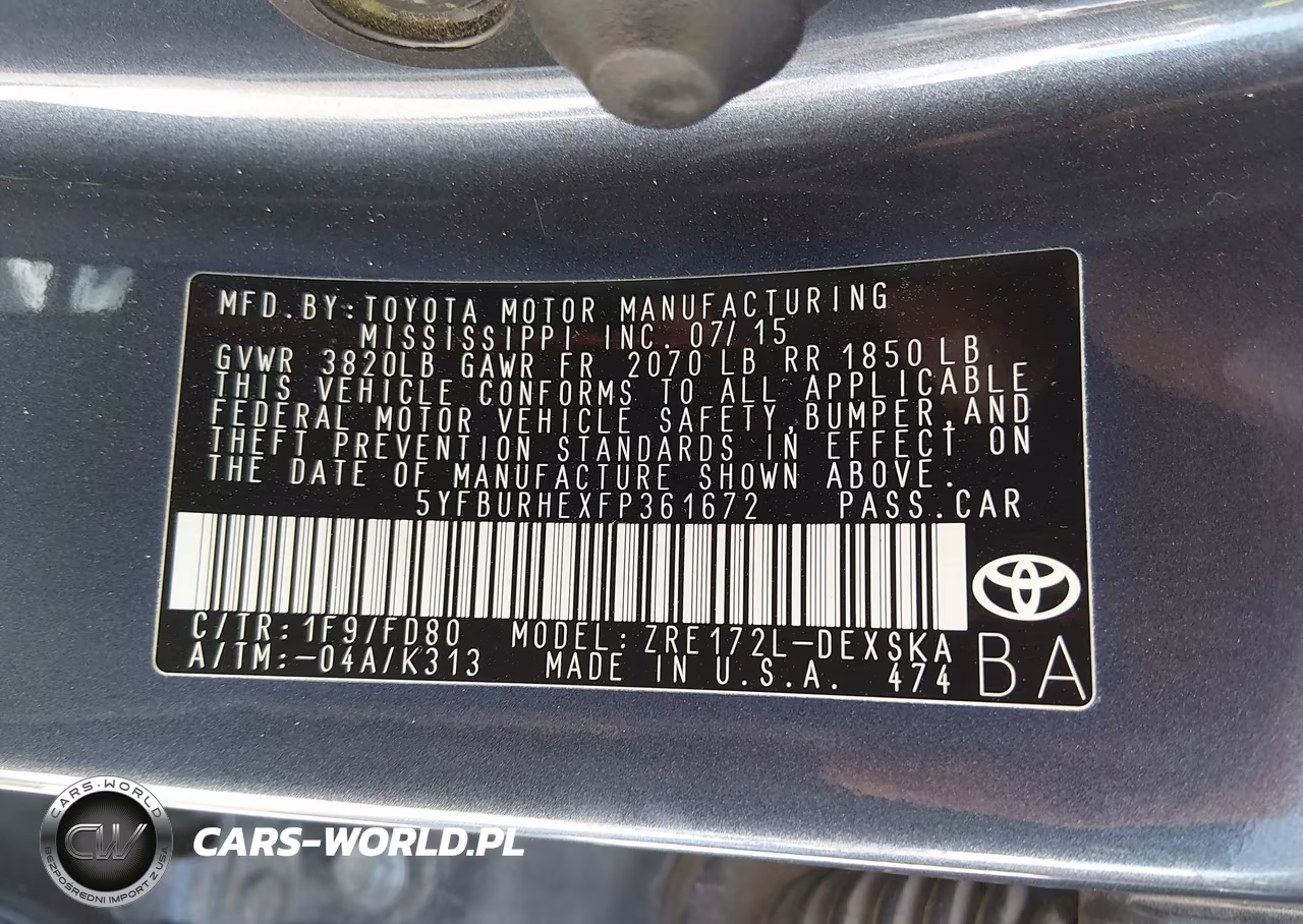 2015 Toyota Corolla S Plus VIN:5YFBURHEXFP361672 - 9
