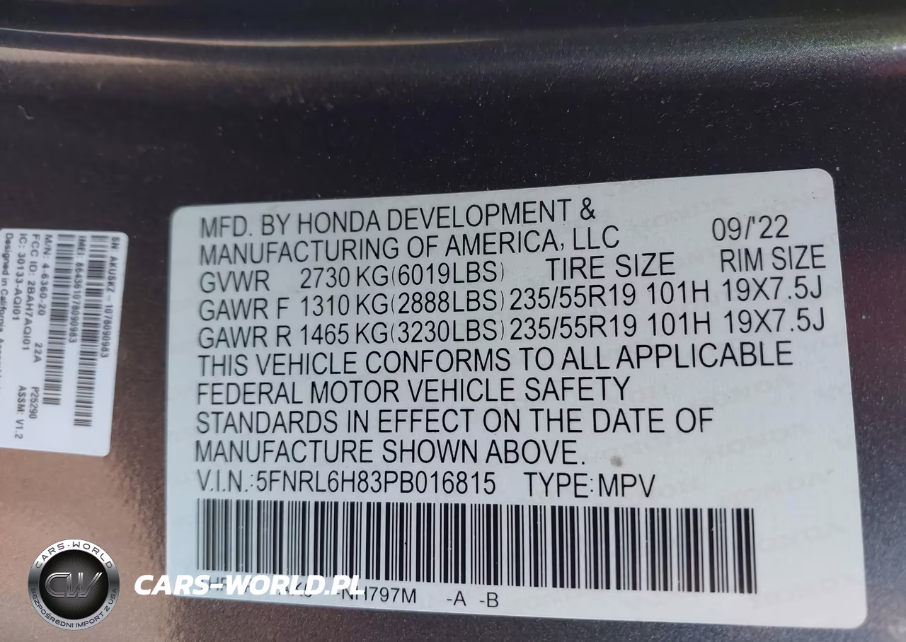 2023 Honda Odyssey Touring VIN:5FNRL6H83PB016815 - 9