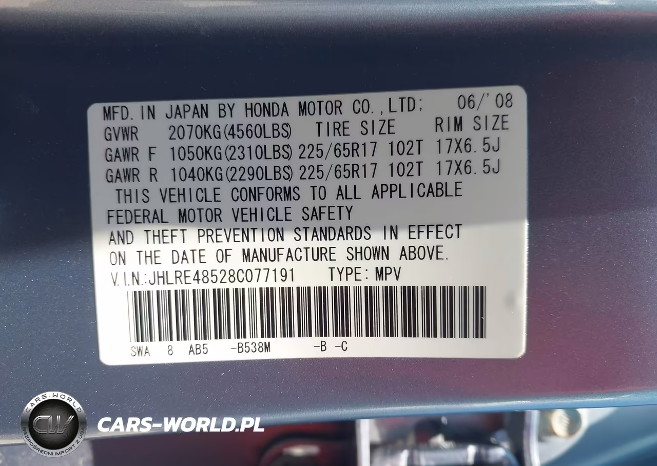 2008 Honda Cr-V Ex VIN:JHLRE48528C077191 - 9