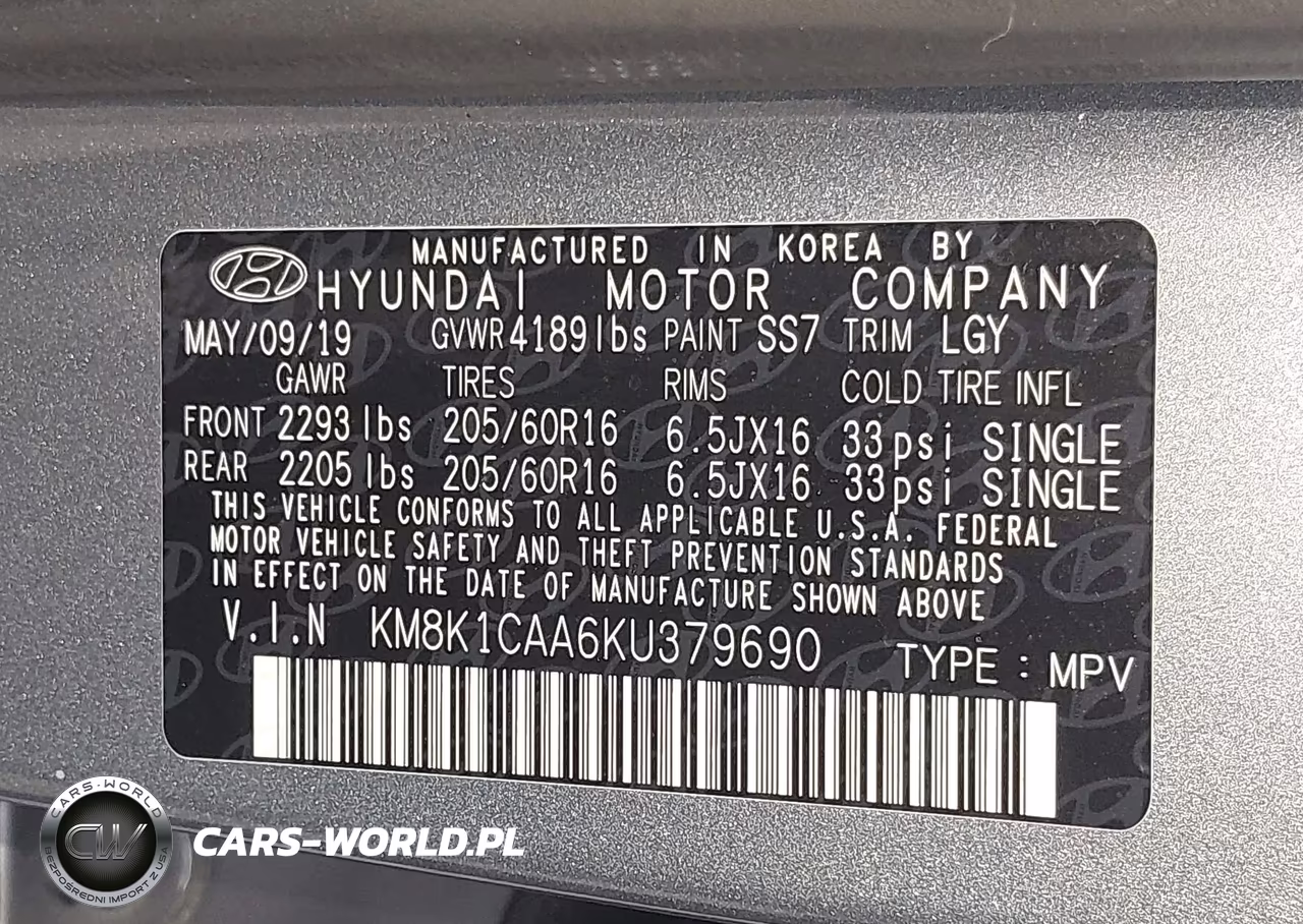 2019 Hyundai Kona Se VIN:KM8K1CAA6KU379690 - 9